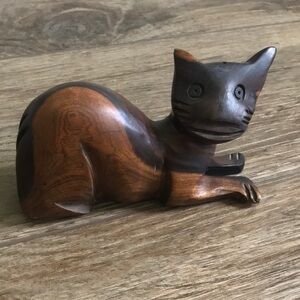 VTG Mid century modern hand carved wooden cat sculpture. Retro MCM
